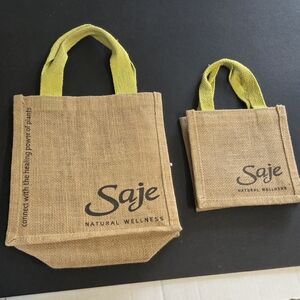Sage Natural Wellness NEW Burlap and Yellow 2pc Vinyl Lined Tote Bags